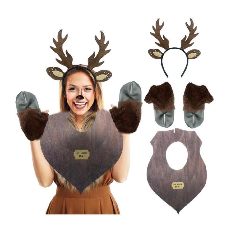 Antlers Reindeer Headband Fawn Tail Face Stickers Reindeer Costume for Christmas Halloween Party Deer Cosplay Costume