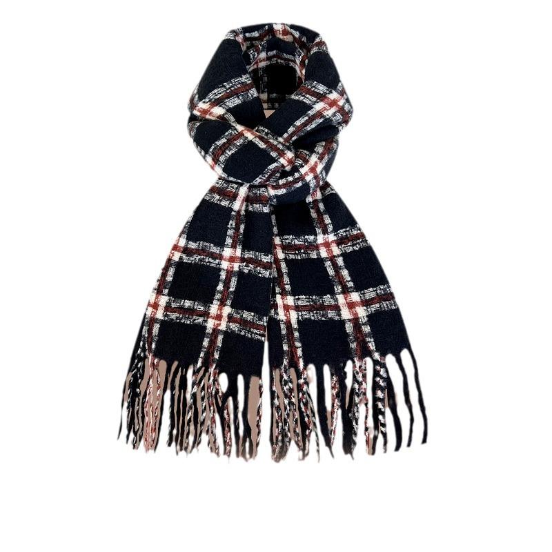 Plaid Scarf Women's Winter Retro Versatile Thickened Warm Long Shawl Student Dual-purpose Scarf Tide