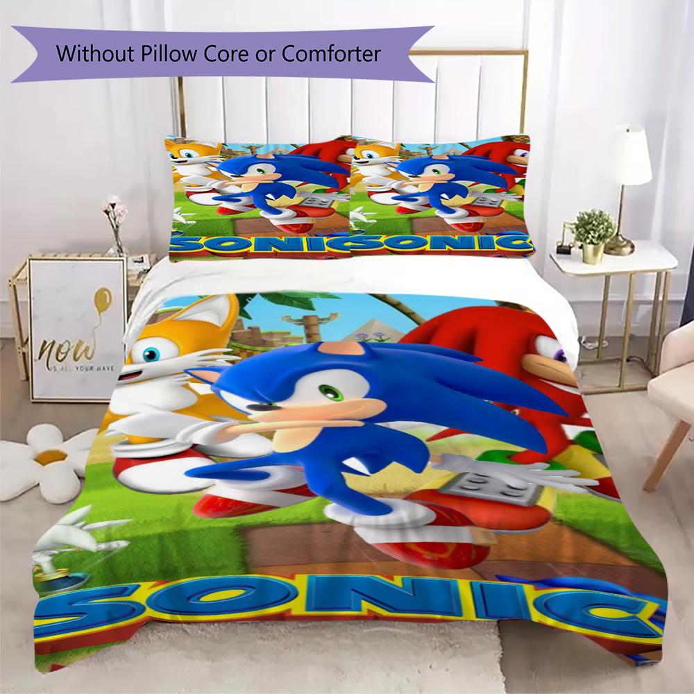 Sonic Blue Blur Threepiece Set 1 Duvet Cover 2 Pillowcase Without Core Without Core Christmas Birthday Gift Soft And Comfortable
