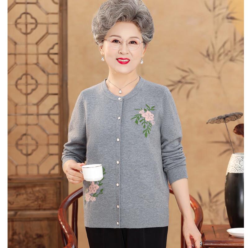 Elderly Women's Spring Embroidered Knitted Cardigan