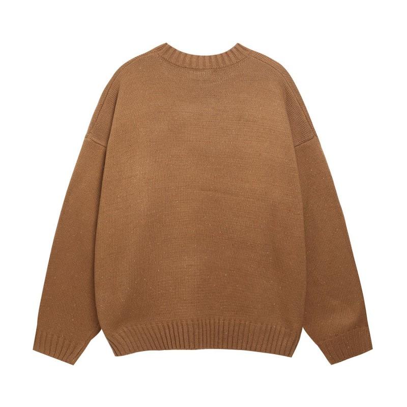 Oversized Relaxed Fit Acrylic Knit Sweater With Letter Print - Unisex Round Neck Long Sleeve Winter