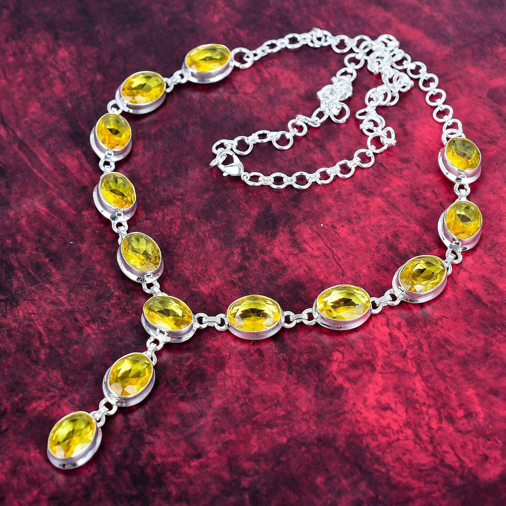 Citrine Handmade Gemstone Necklace, 925 Solid Sterling Silver Necklace Antique Jewelry, For Engagement Gift