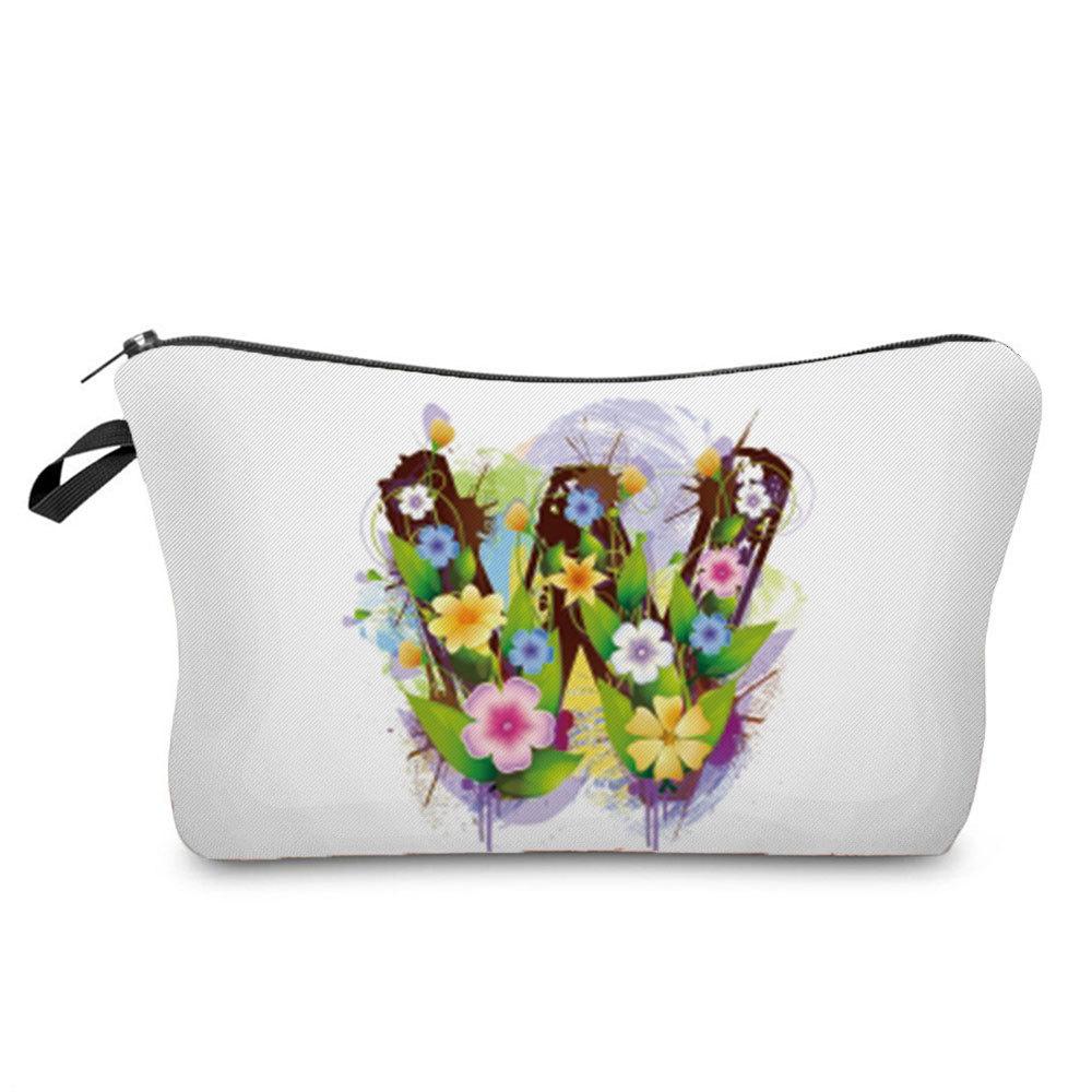 Women Flower Group Letters Print Cosmetic Bag Toiletries Organize Travel Storage Case 6787