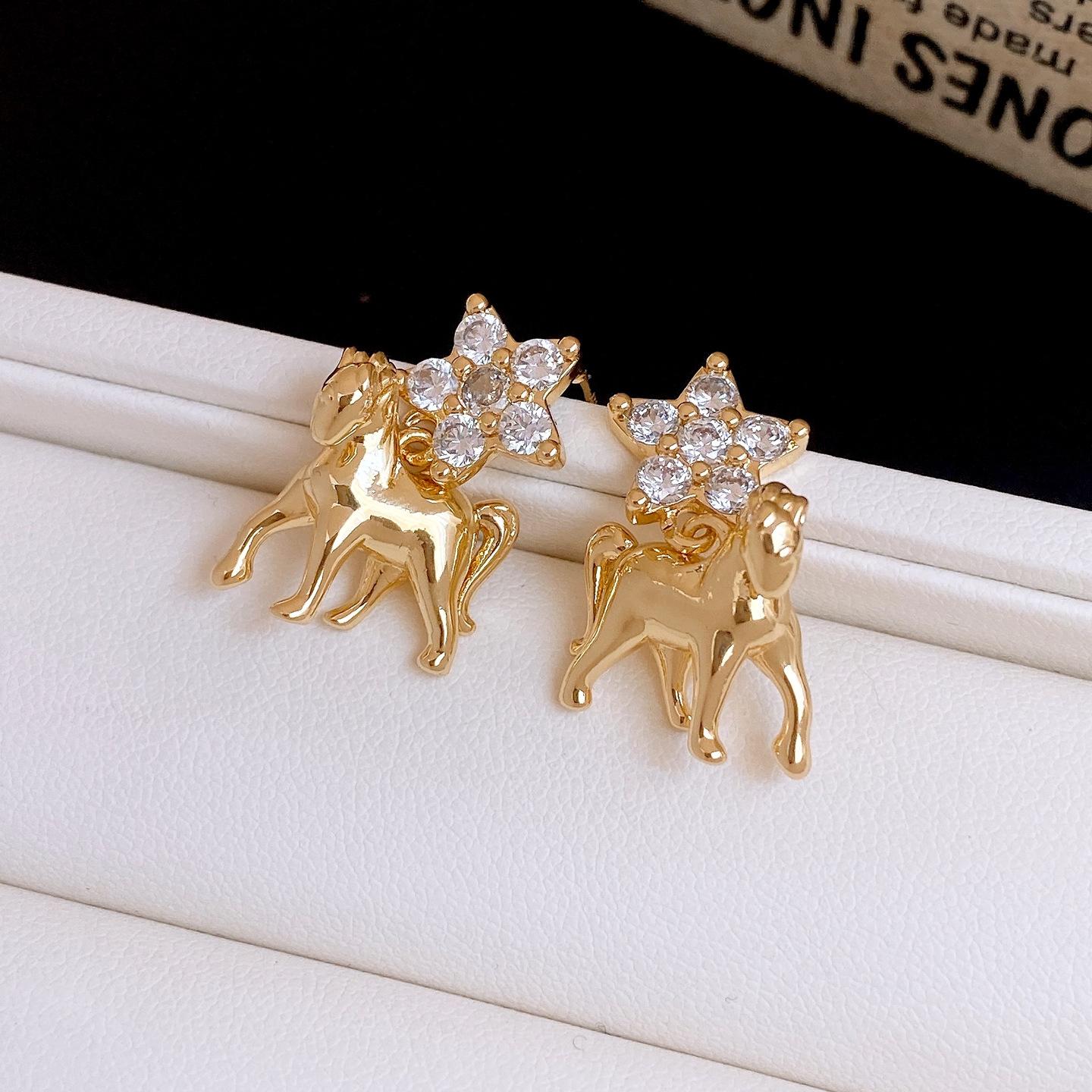 18k real gold electroplated zircon star pony earrings, earrings, European and American personalized earrings, women