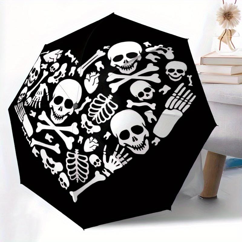 1pc Skeleton Heart Automatic Open 8-Rib Windproof Umbrella, Travel & Commuting, Suitable for All Seasons