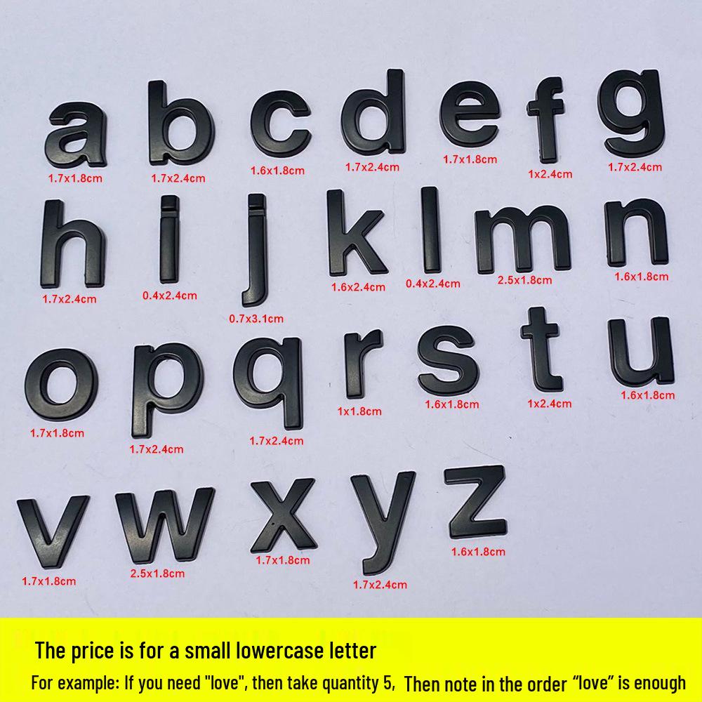 

Креативна наклейка на авто: Металеві літери нижнього регістру, що налаштовуються для персоналізації