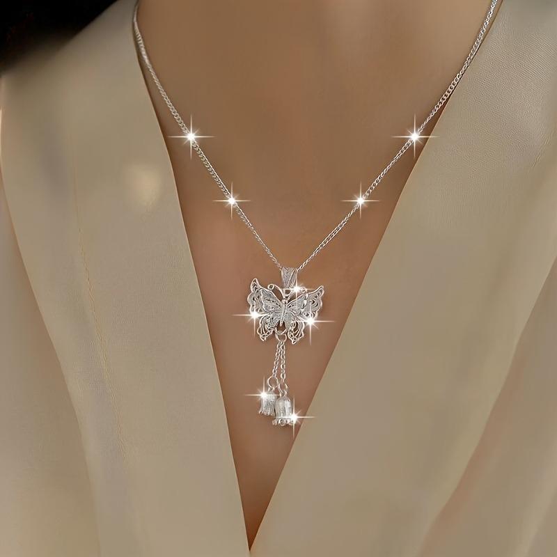 1PC Lily Butterfly Tassel Necklace, Elegantly Designed, Perfect for Couples, Girlfriends or Casual Wear