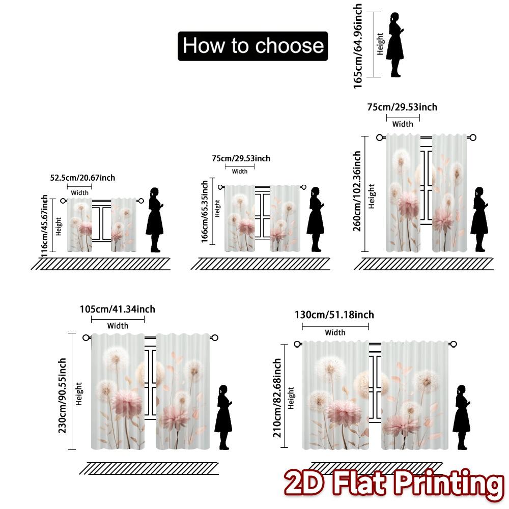 2pcs, 2D FLAT PRINTING Curtains (Without Rod) Blossom Harmony(1) Modern Curtains Versatile 100% Polyester Curtains All Seasons