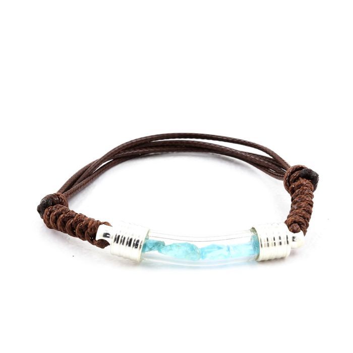 Pierres et Minéraux. Bracelet Apatite Paraiba brut. Couleur marron.