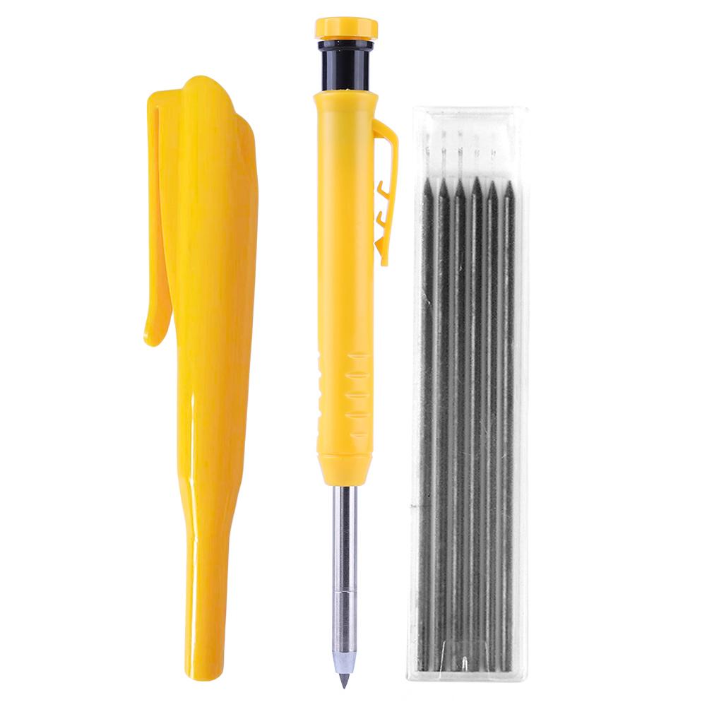 Solid Carpenter Pencil with Refill Lead and Built-in Sharpener for Deep Hole Mechanical Pencil Scribing Marking Woodworking Tool