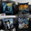 Van Gogh Starry Sky Kawaii Cat Cushion Cover Pillow Case Anti-Dustmite Invisible Zipper Silky Plush Cushion