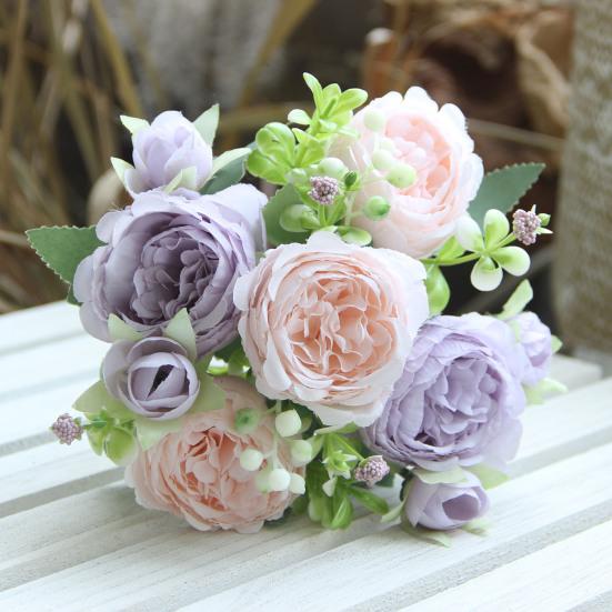 Artificial Peony Flower 5 Fork Realistic Fake Silk Flower Home Office Wedding Party Indoor Outdoor Faux Flower Bloom Plants Decoration