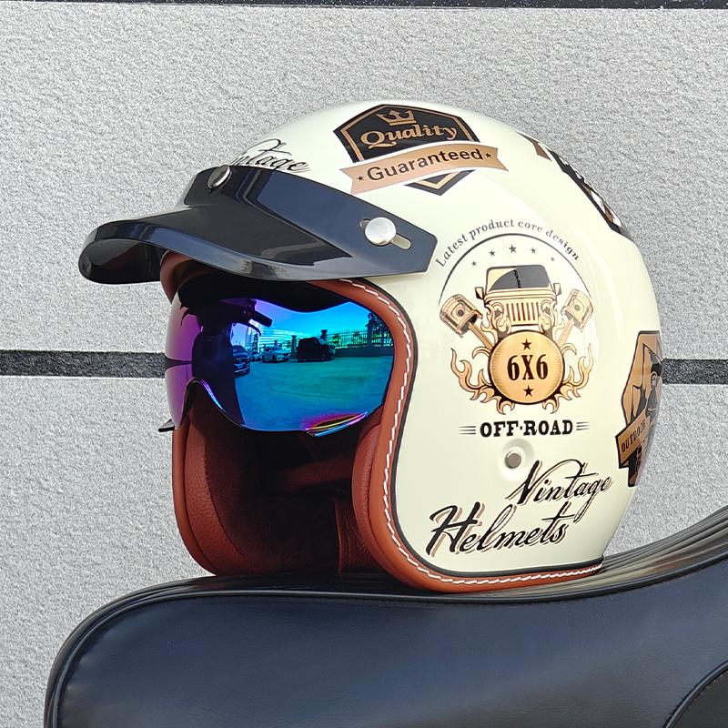ORZ NEW adult motorcycle helmet retro cruise 3/4 motorcycle half helmet with sun visor DOT approved