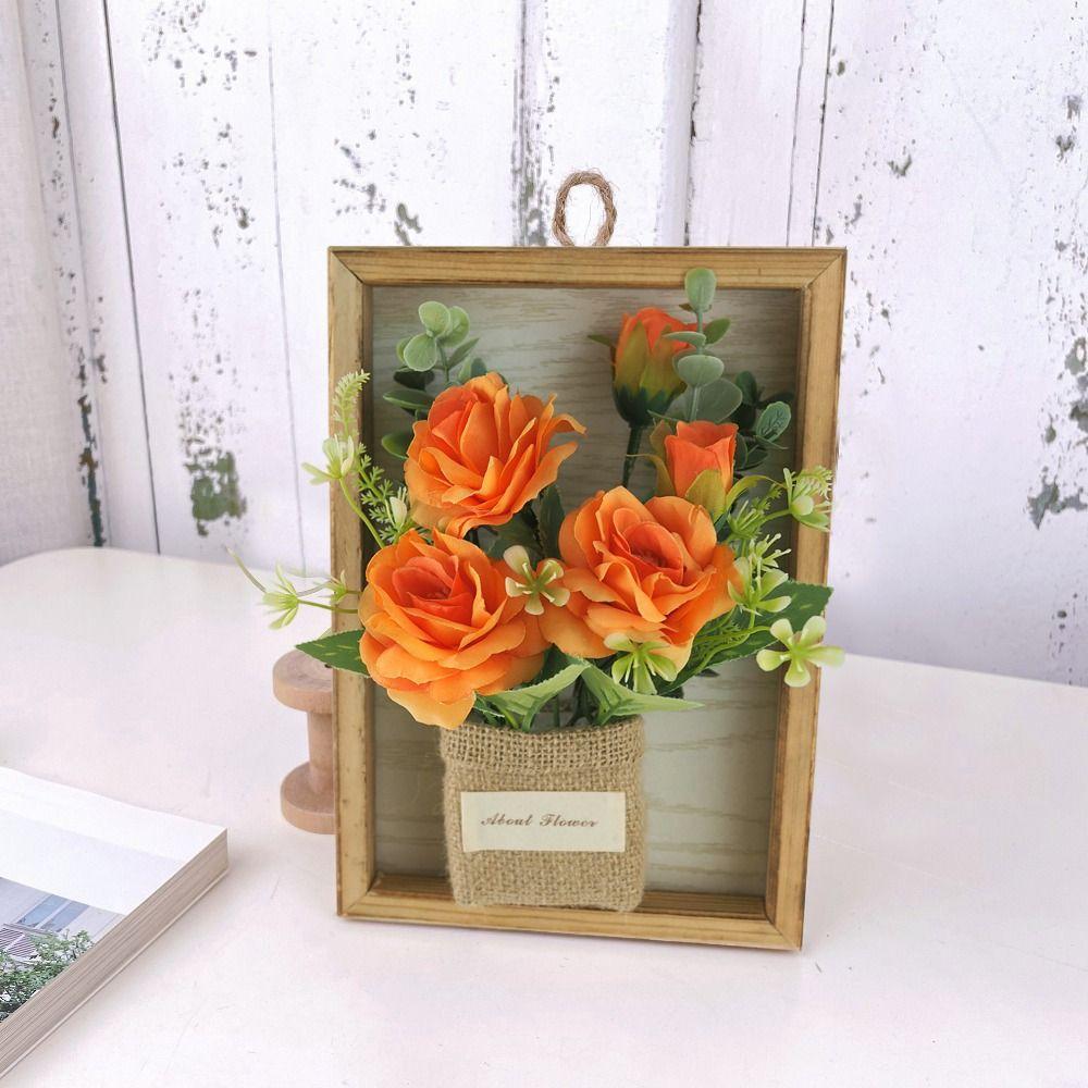 

Wood Frame Hanging Flowers Photo Frame Wall Hanging Imitation Flowers Ornaments Home Decoration Style 1
