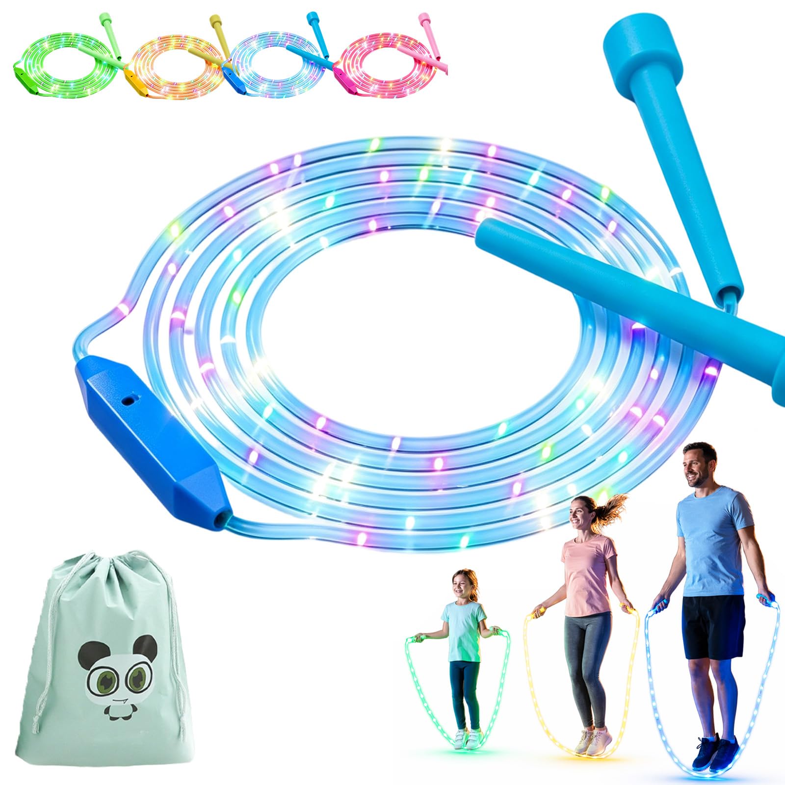 LED Light Up Jump Rope for Kids, Adjustable Glowing Kids Skipping Rope for Boys and Girls,9.2in Length Colorful Luminous Jumping for Fitness Basic синий