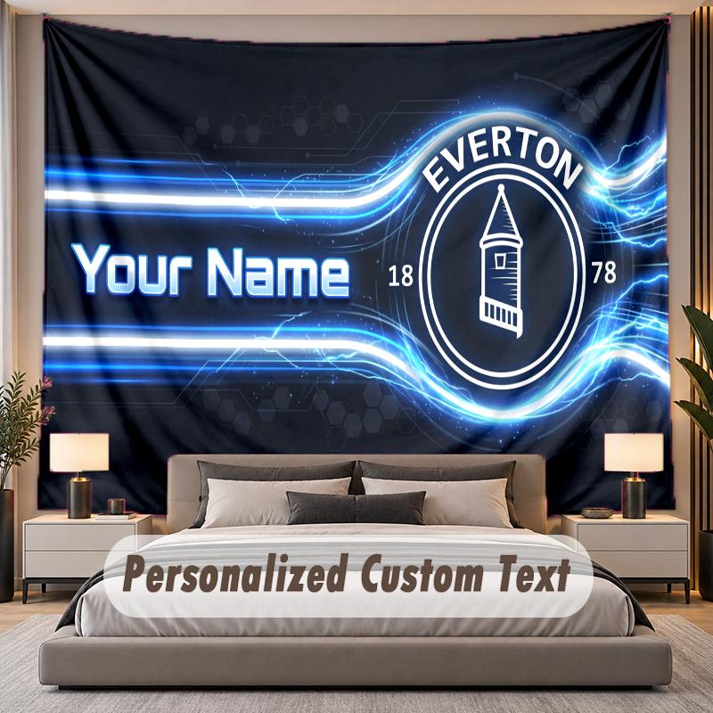 Custom Name Text Tapestry Everton FC Personalized Polyester Wall Tapestry For Bedroom And Room