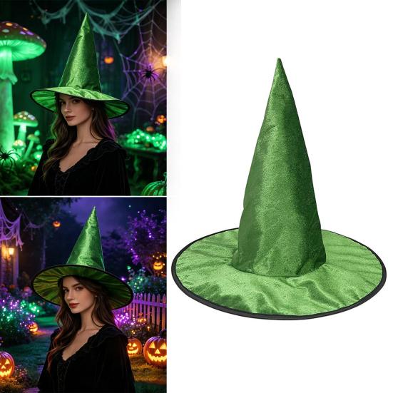 Masquerade Dress Up Hat Velvet Witch for Halloween Costume, Pointed Wizard Cap with Wide Dark Fantasy Costume Props Brim, Festival Headwear,