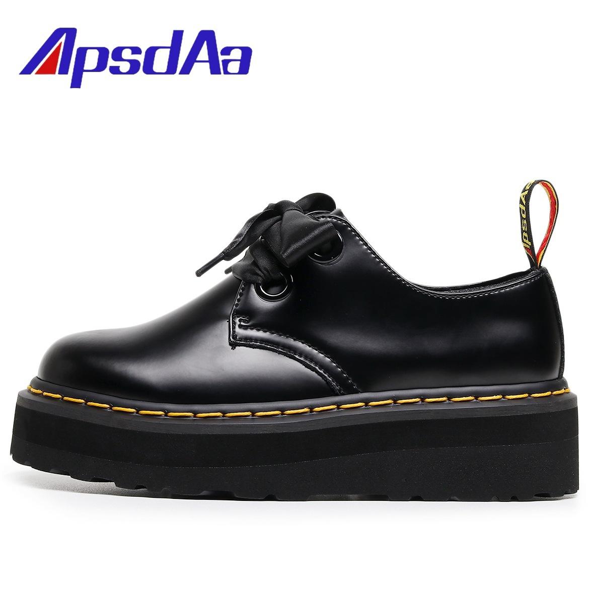 

Толстоподошвенные дырки Легкие туфли Мартин Кожаные маленькие кожаные туфли Женские, британские студенты Низкие ботинки на платформе 35