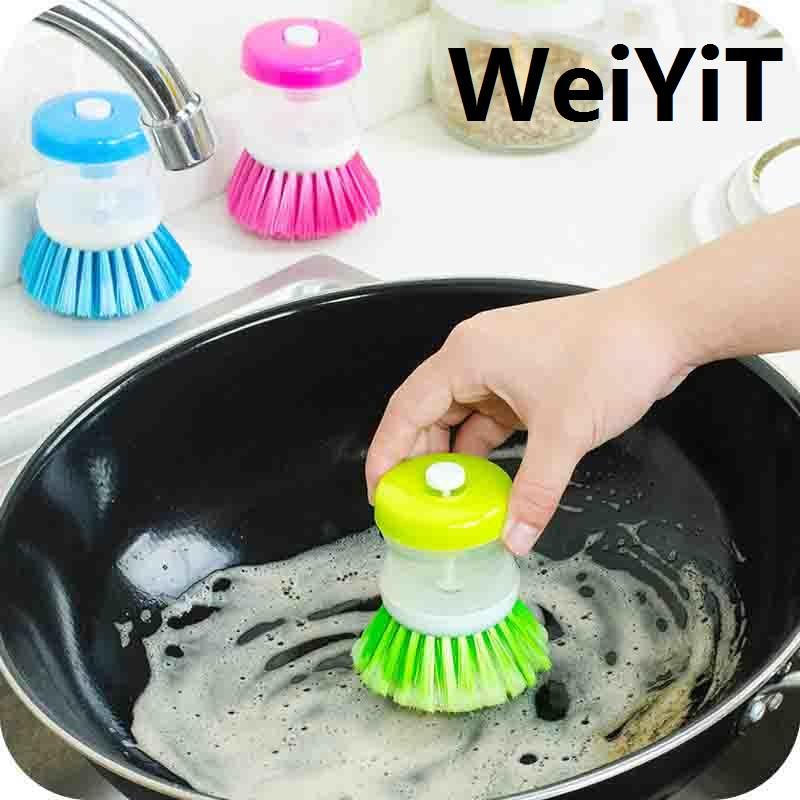 Kitchen Cleaning Bursh Dish Washing Tool  Pan Dish Bowl Palm Brush Liquid Soap Dispenser Magic Brush