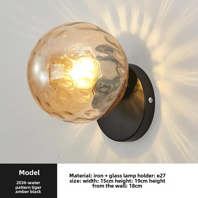Applique murale LED d'intérieur nordique en fer et verre rond E27 pour escaliers modernes pour salon, chambre à coucher, couloir, allée