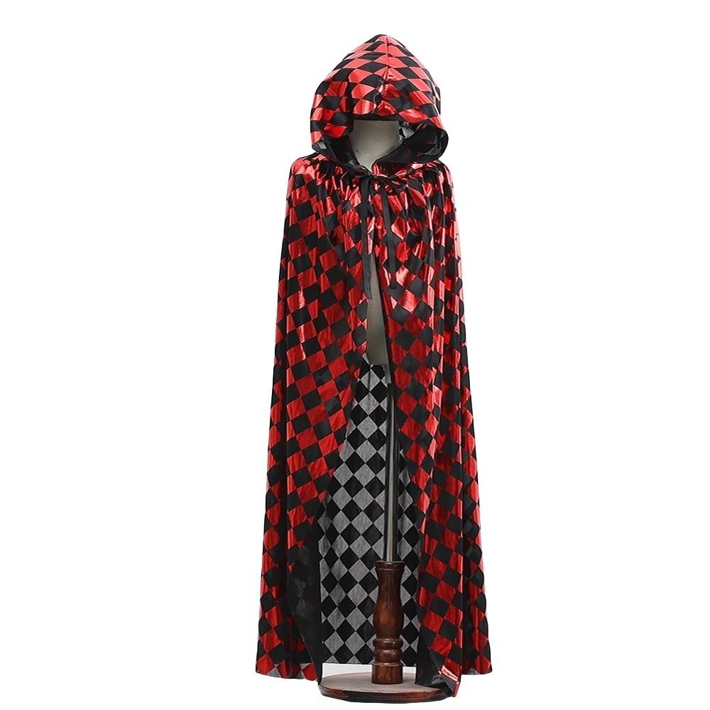 Funny Halloween Death Cloak with Cap Plaid Spider Web Cape Hallowmas