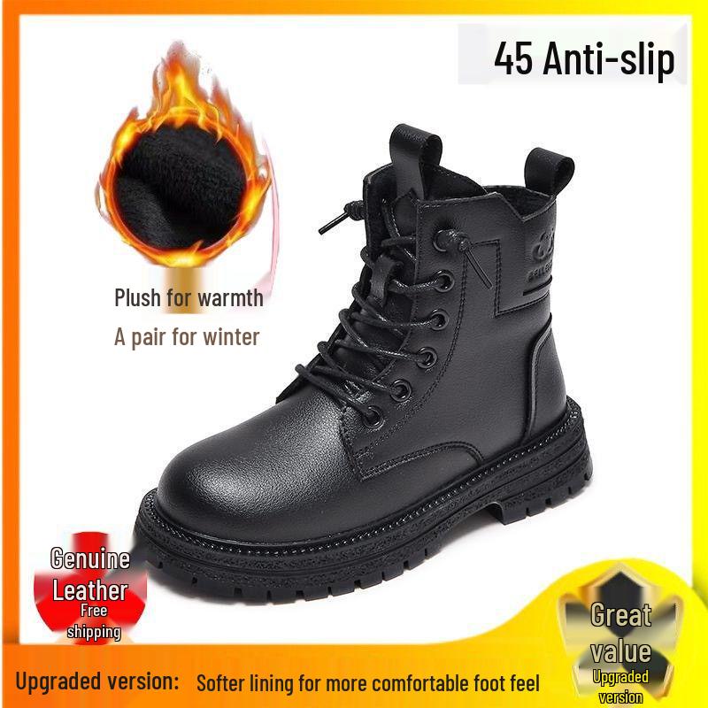 Children's Soft Leather Martin Boots: Autumn/Winter Girls' Fashion, Warm Velvet, British Style, Ankle Boots for Girls.