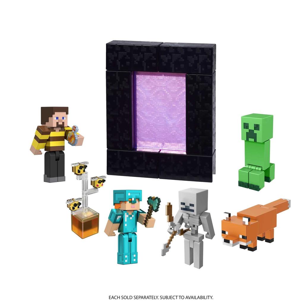 Mattel Minecraft Bees Action with 1 Piece 1 Building Toy Inspired by Video Collectible Gift for Fans Kids Ages 6 Years Older Figure, 3.25-in,
