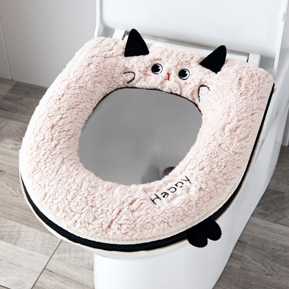 

Warm Toilet Seat Cover Soft Zipper Toilet Cover Cartoon Universal Toilet Mat Standard Toilets розовый