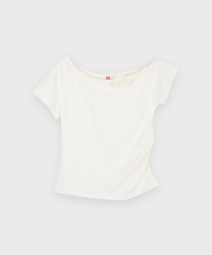 SINOON Braided One-Shoulder T-Shirt (Ivory)