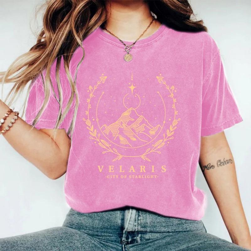 Dámské letní nové tričko s krátkým rukávem a kulatým výstřihem, bavlněné, prané, s hvězdami, pohodlné tričko