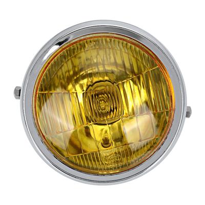 Far Rotund Modificat pentru Motocicletă cu Lentilă Galbenă Retro Potrivit pentru CG125 GN125 (Electroplată)
