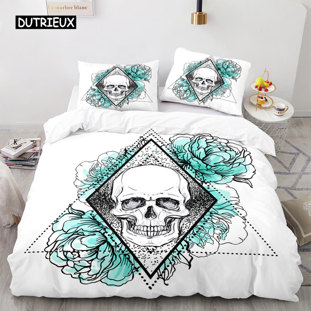 Povlak na přikrývku Sugar Skull King Mikrovlákno Růžový Ložní Set Květinová Lebka Povlak na Přikrývku Černá Červená Oranžová Kostra Jednolůžkový Povlak na Prošívanou Přikrývku