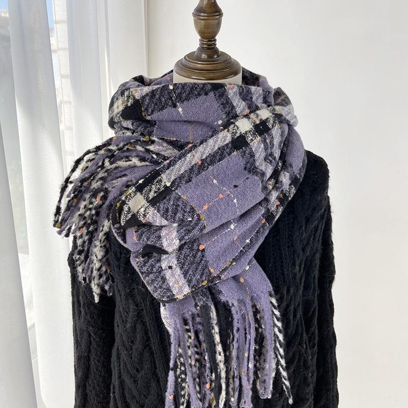 

Женский зимний шарф, новый, имитация кашемира, клетчатый шарф, студенческий, милый, теплый, утолщенный, с бахромой, шаль