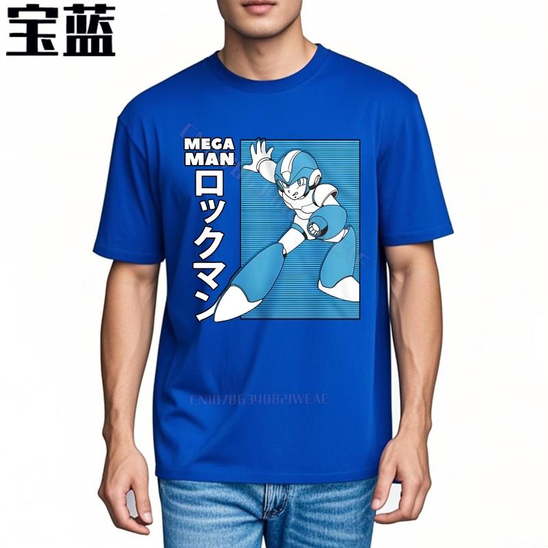 Top Tees Oneck Casual Tee Mega Man Blue Robot Design Brand Comfort Tshirt New Arrived Workout Tshirt Comfortable