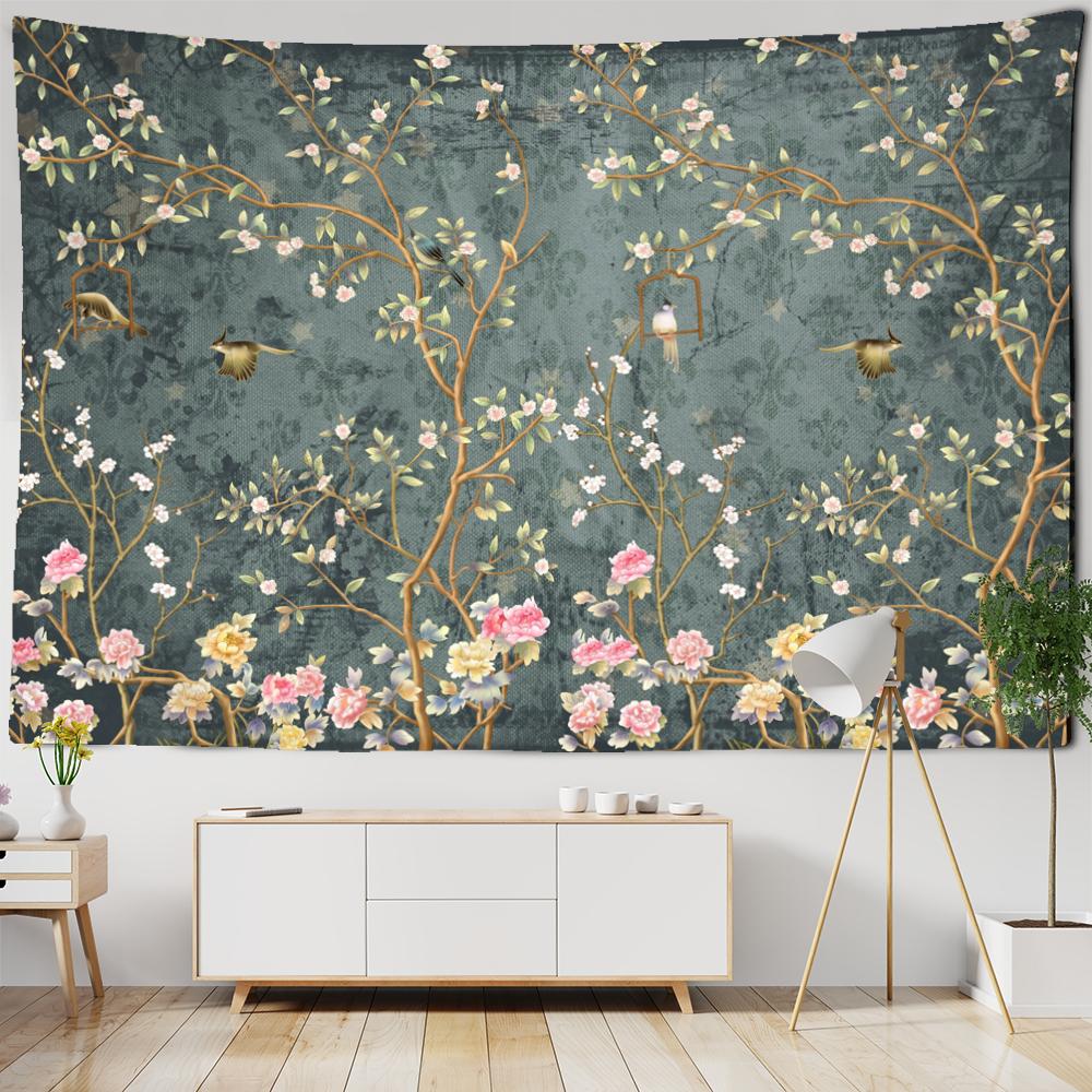 Creative Printing Tapestry Art Decor Colourful Flowers Leaves Wall Hanging Floral Tapestries For Dorm Living Room Bedroom Decor