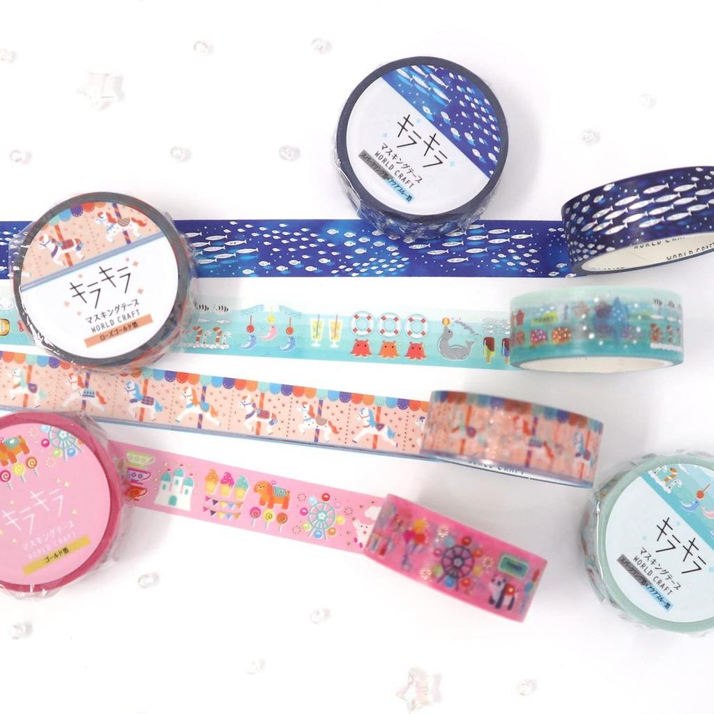 World Craft Washi Masking Tape Marine Paradise Sparkling Aqua Blue Foil 15mm x 5m KRMT15-079