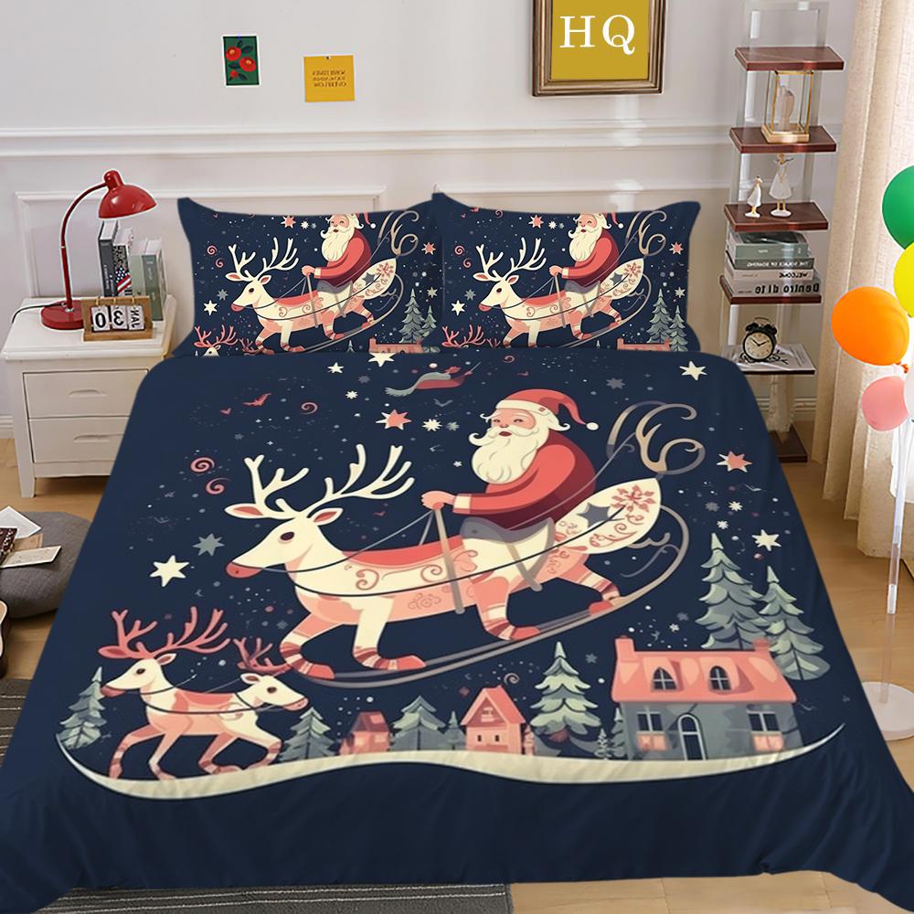 3D Christmas Quilt Set Christmas Gift Bedding 2/3 Pieces AU180 * 210 Christmas Atmosphere Decoration Soft and Easy To Clean Bedroom Decoration