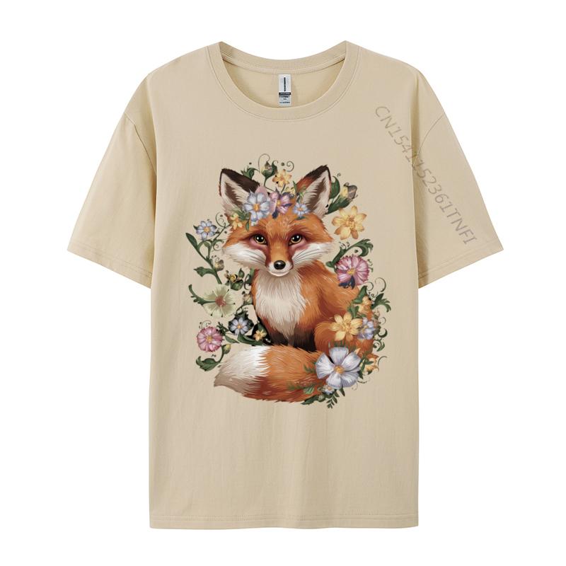 Cute Fox Cottagecore Floral Aesthetic Girls T-Shirts Men T Shirt Funny Vintage Tee Shirt Fast Shipping