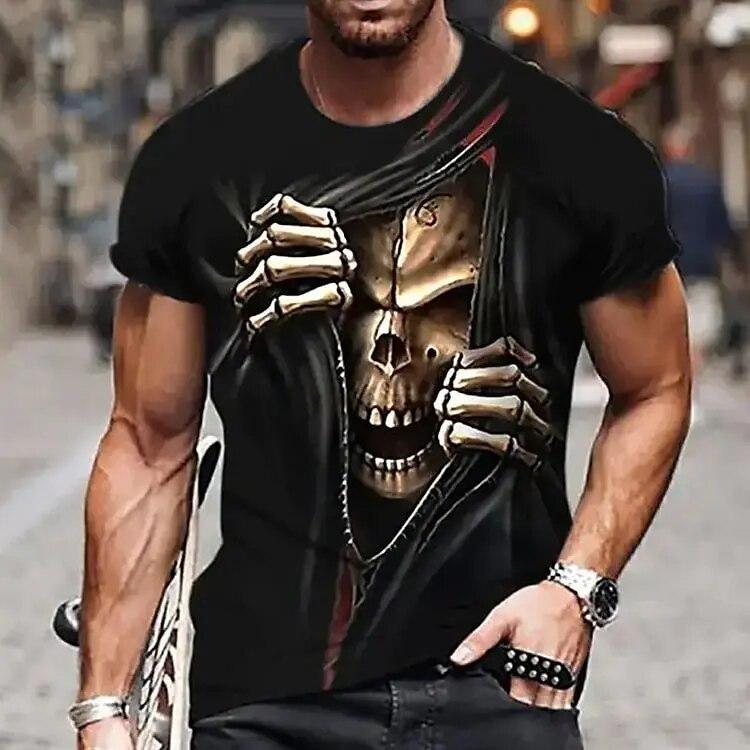 Summer Round Neck 3D Skull Print Top Fashionable Casual Short Sleeved Men's T-shirts