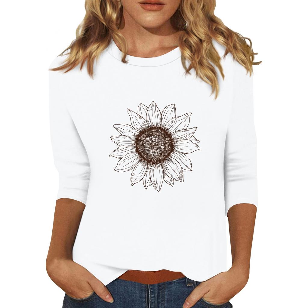 Women's Fashionable Casual Three Quarter Sleeve Printed Collar Pullover Top