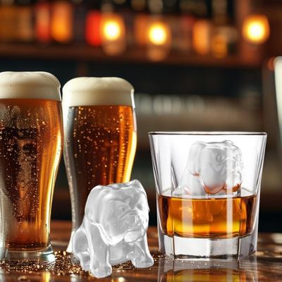 Bulldog Eiswürfelform Große Eisform 3D Hundeformen Langsam schmelzende Eiswürfelbehälter für Whiskey Cocktails Bourbon
