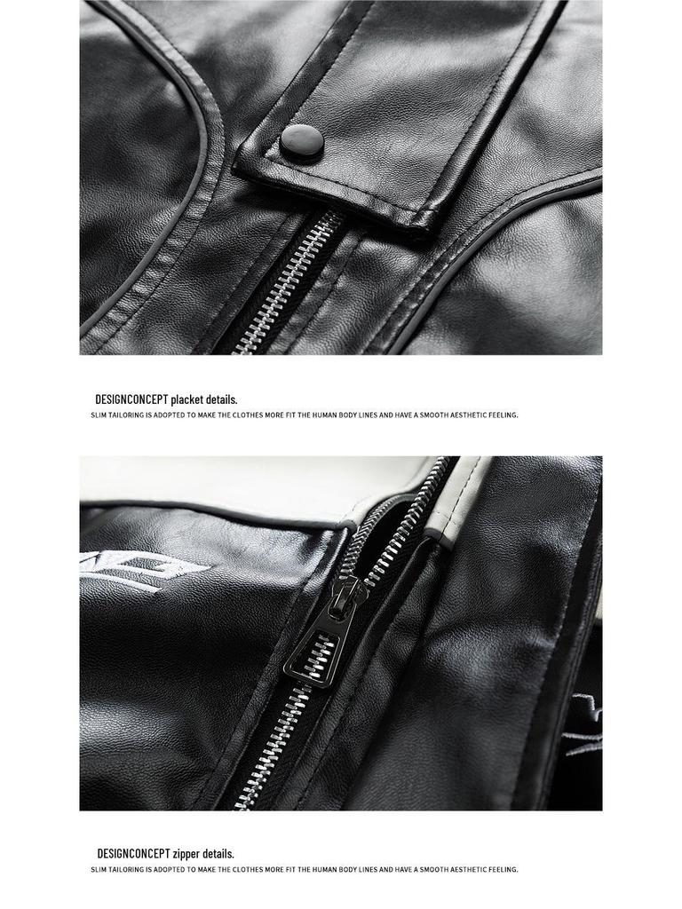 American Style PU Leather Men's Retro Motorcycle Jacket - Stand Collar, Color Block, Spring/Autumn Coat