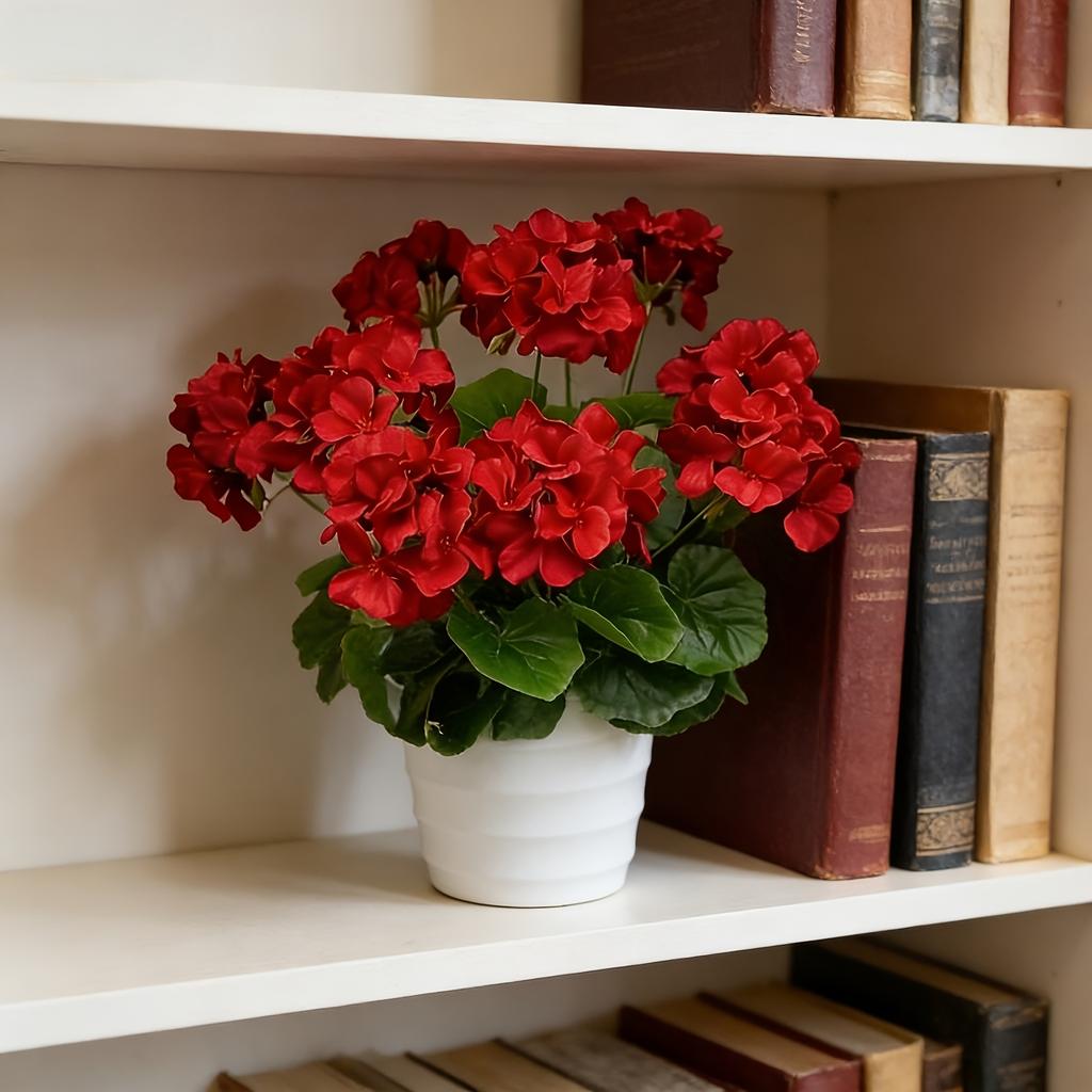 Weatherproof Geraniums | Lifelike Red Faux Flowers for All-Season Outdoor Use & Indoor Decor - Perfect Garden, Patio, and Home Centerpiece