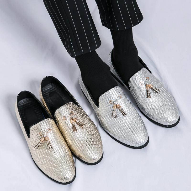 Fashion Party Shoes for Men British Loafers Pointed-toe Shiny Leather Mens Dress Business Office Shoes Men Wedding Oxfords Flats