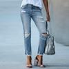 Trendy Women's Vintage Black Distressed Jeans, Frayed Rips & Raw Hem Casual Pants, Streetwear Jeans for Daily & Casual Outings
