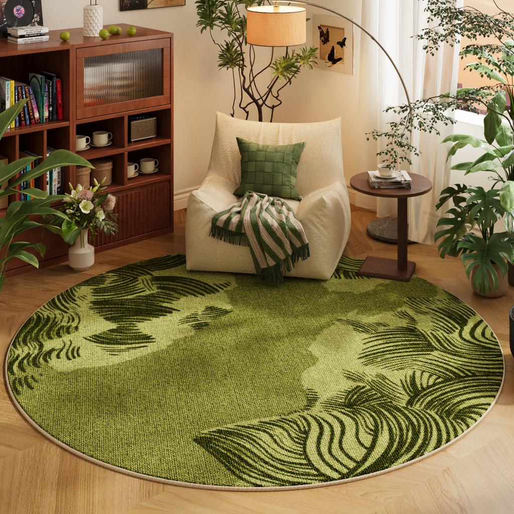 Nordic Style Bedroom Decor Green Carpet Round Carpets for Living Room Washable Bedside Soft Floor Mat Anti-slip Cloakroom Rug