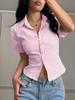 Women's Summer New Casual Versatile V-Neck Striped Short Sleeve Shirt Top