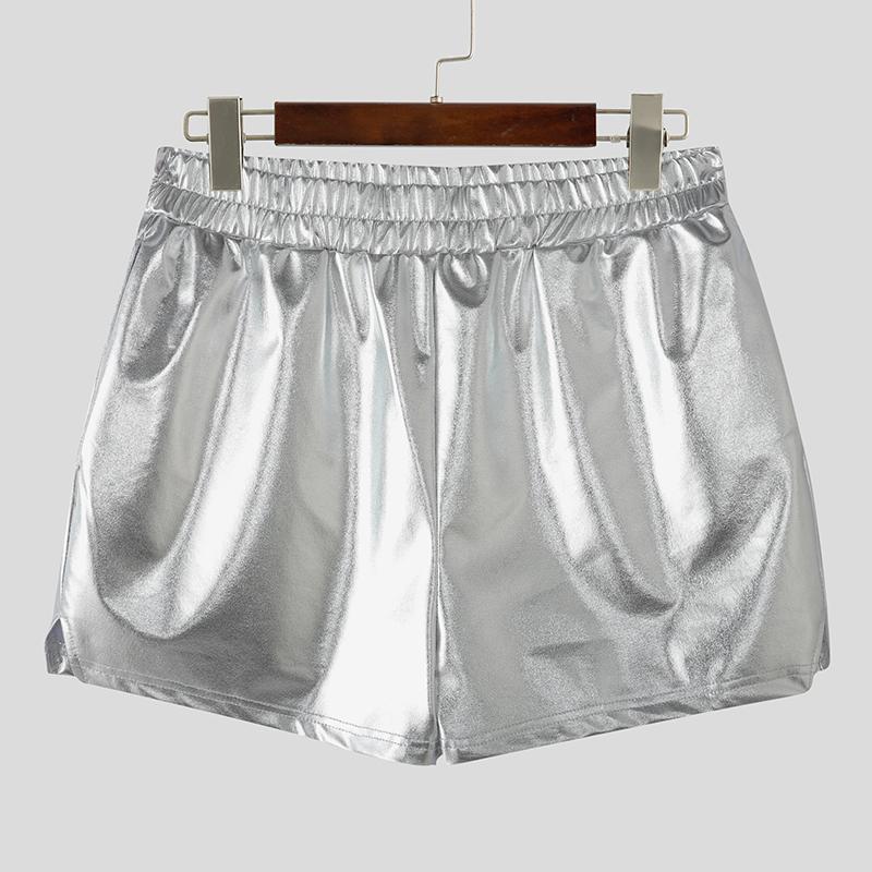 

INCERUN Men Women Hot Shorts Elastic Waist Glitter Back Cutout Party Pants 4XL серебряный