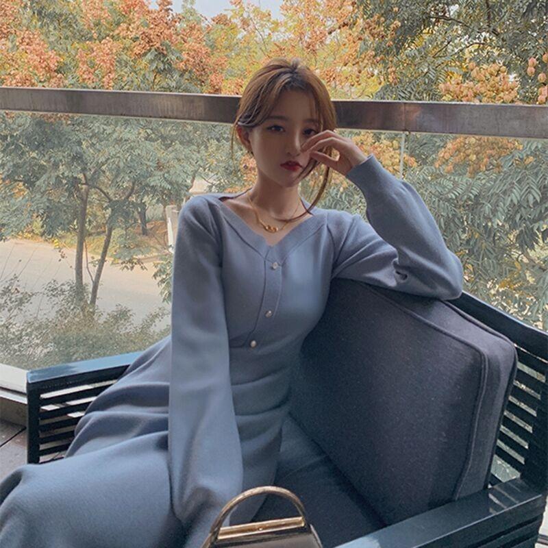 Spring New Temperament Skirt Retro Niche Knitted Dress Women's Waist Slim Skirt