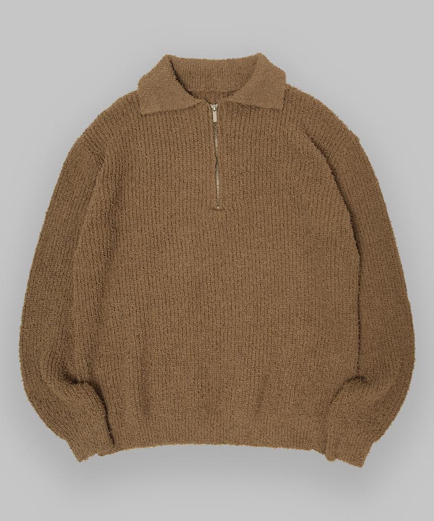 BLACK MOMENT Oversized Boucle Turtleneck Collared Half-Zip Knit